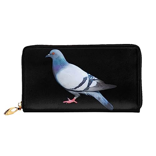 DEHIWI Pigeon Damen-Clutch, Leder, lang, mit Reißverschluss, Reise-Geldbörse, Kreditkartenetui, Schwarz , Einheitsgröße von DEHIWI