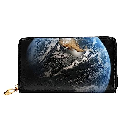 DEHIWI Planet Leder Reißverschluss um Brieftasche Frauen Clutch Geldbörse Reise Kartenhalter Tasche Geschenk, Schwarz , Einheitsgröße von DEHIWI