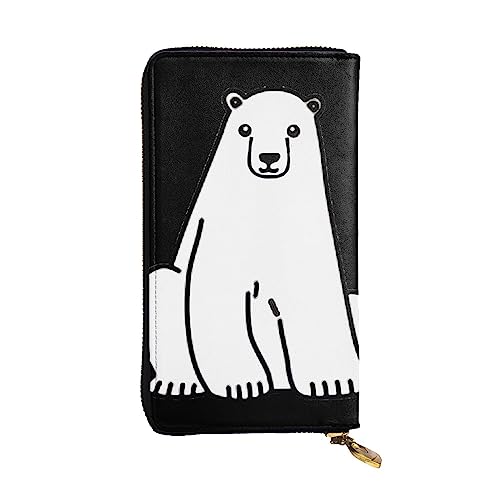 DEHIWI Polar Bear Damen-Clutch, Leder, lang, mit Reißverschluss, Reise-Geldbörse, Kreditkartenetui, Schwarz , Einheitsgröße von DEHIWI