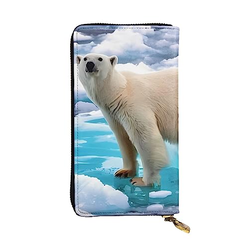 DEHIWI Polar Bear Ice Damen-Geldbörse, Leder, lang, mit Reißverschluss, Clutch, Reise-Geldbörse, Kreditkartenetui, Schwarz , Einheitsgröße von DEHIWI