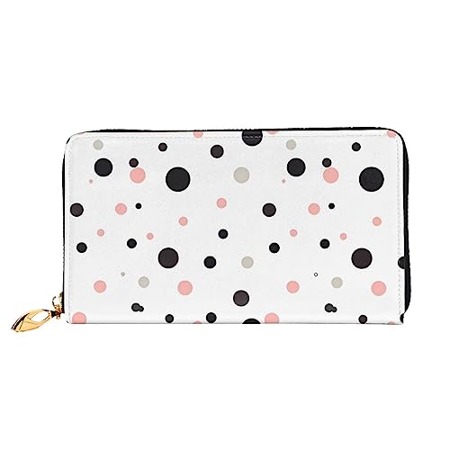 DEHIWI Polka Dot Leder Reißverschluss um Brieftasche Frauen Clutch Geldbörse Reise Kartenhalter Tasche Geschenk, Schwarz , Einheitsgröße von DEHIWI