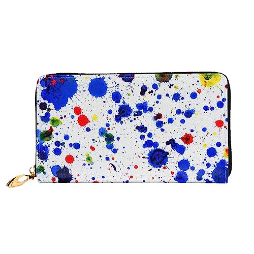 DEHIWI Primäre Splatter Malerei Leder Reißverschluss um Brieftasche Frauen Clutch Geldbörse Reise Kartenhalter Tasche Geschenk, Schwarz , Einheitsgröße von DEHIWI