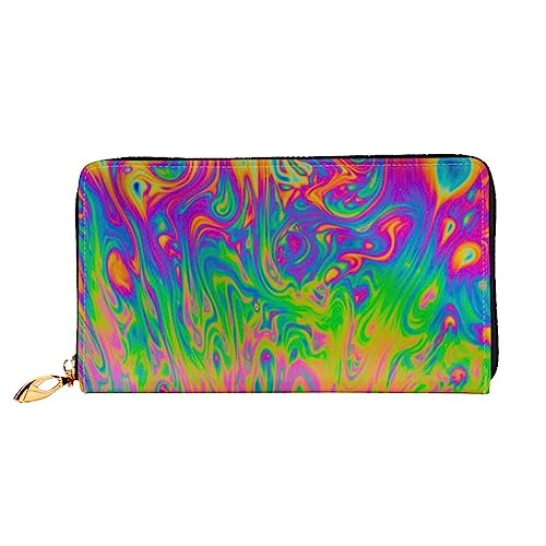 DEHIWI Regenbogen Farbe Abstrakte Illustration Leder Reißverschluss Um Brieftasche Frauen Clutch Geldbörse Reise Karte Halter Tasche Geschenk, Schwarz , Einheitsgröße von DEHIWI