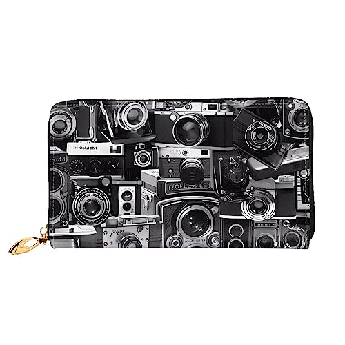 DEHIWI Retro Cool Camera Collection Leder Reißverschluss um Brieftasche Frauen Clutch Geldbörse Reise Kartenhalter Tasche Geschenk, Schwarz , Einheitsgröße von DEHIWI