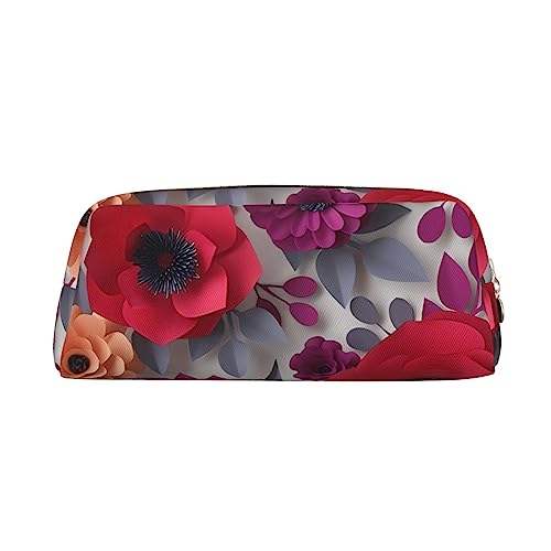 DEHIWI Rot Rosa Blumen Bleistift Stift Fall Wasserdicht Nette Leder Bleistift Tasche Reise Kosmetik Make-up Tasche Organizer Stifthalter Für Büro Make-up, Rosa/Rot, Einheitsgröße, Reisen von DEHIWI