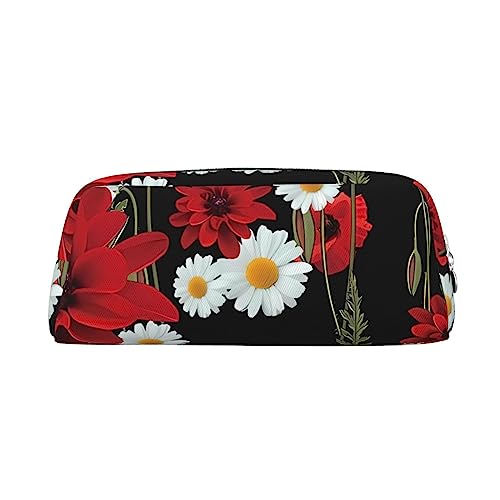 DEHIWI Rote Blume und weiße Gänseblümchen Bleistift Stift Fall Wasserdicht Nette Leder Bleistift Tasche Reise Kosmetik Make-up Tasche Organizer Stifthalter Für Büro Make-up, Rot/Weiß, Einheitsgröße, von DEHIWI