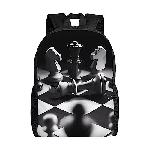 DEHIWI Rucksack mit Schach-Motiv, Schwarz und Weiß, niedlich, leicht, Tagesrucksack, lässig, Reise, Laptop-Tasche für Männer und Frauen, Schwarz , One size von DEHIWI