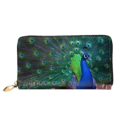 DEHIWI Schöne Pfau Leder Reißverschluss um Brieftasche Frauen Clutch Geldbörse Reise Karte Halter Tasche Geschenk, Schwarz , Einheitsgröße von DEHIWI