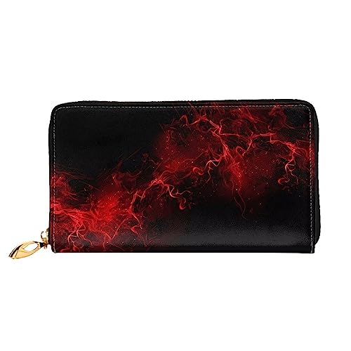 DEHIWI Schwarz und Rot Hintergrund Leder Reißverschluss Rund Brieftasche Frauen Clutch Geldbörse Reise Karte Halter Tasche Geschenk, Schwarz , Einheitsgröße von DEHIWI