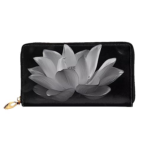 DEHIWI Schwarz und Weiß Lotus Leder Reißverschluss um Brieftasche Frauen Clutch Geldbörse Reise Kartenhalter Tasche Geschenk, Schwarz , Einheitsgröße von DEHIWI