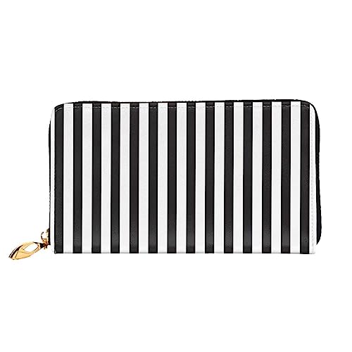 DEHIWI Schwarz & Weiß gestreift1 Leder Reißverschluss um Brieftasche Frauen Clutch Geldbörse Reise Kartenhalter Tasche Geschenk, Schwarz , Einheitsgröße von DEHIWI