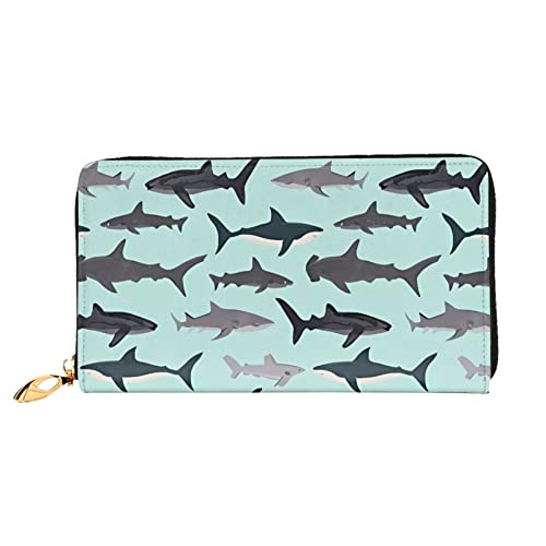 DEHIWI Shark Leder Geldbörse mit Reißverschluss für Damen, Clutch, Geldbörse, Reisekartenhalter, Tasche, Geschenk, Schwarz , Einheitsgröße von DEHIWI