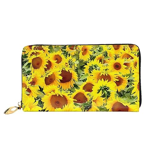 DEHIWI Sonnenblumen Leder Reißverschluss um Brieftasche Frauen Clutch Geldbörse Reise Kartenhalter Tasche Geschenk, Schwarz , Einheitsgröße von DEHIWI
