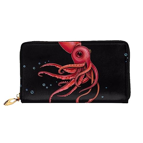 DEHIWI Strawberry Squid Damen-Geldbörse, Leder, lang, mit Reißverschluss, Clutch, Reise-Geldbörse, Kreditkartenetui, Schwarz , Einheitsgröße von DEHIWI