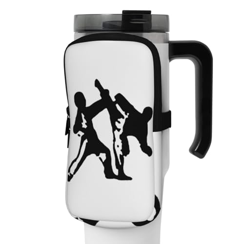 DEHIWI Taekwondo Wasserflaschen-Tasche, Kampfsport, wasserdicht, mit Reißverschlussfach, für Fitnessstudio, Wasserflasche, Zubehör für Männer und Frauen, Schwarz , M von DEHIWI