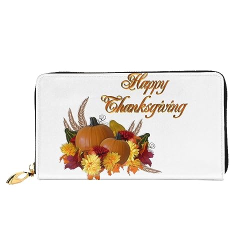 DEHIWI Thanksgiving Leder Reißverschluss um Brieftasche Frauen Clutch Geldbörse Reise Kartenhalter Tasche Geschenk, Schwarz , Einheitsgröße von DEHIWI