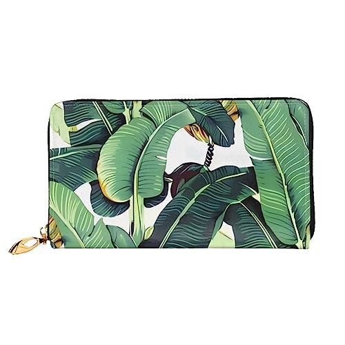 DEHIWI Tropische Banane Palmblätter Leder Reißverschluss um Brieftasche Frauen Clutch Geldbörse Reise Kartenhalter Tasche Geschenk, Schwarz , Einheitsgröße von DEHIWI