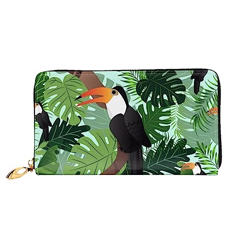 DEHIWI Tropische Blätter Vogel Leder Reißverschluss um Brieftasche Frauen Clutch Geldbörse Reise Karte Halter Tasche Geschenk, Schwarz , Einheitsgröße von DEHIWI