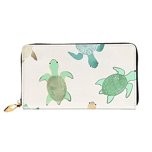 DEHIWI Turtle Write Damen-Clutch, Leder, lang, mit Reißverschluss, Reise-Geldbörse, Kreditkartenetui, Schwarz , Einheitsgröße von DEHIWI