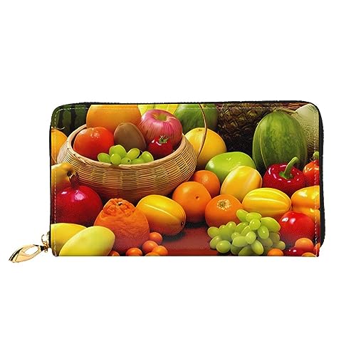 DEHIWI Vielfalt Frisches Gemüse Obst Leder Reißverschluss Rund Brieftasche Frauen Clutch Geldbörse Reise Karte Halter Tasche Geschenk, Schwarz , Einheitsgröße von DEHIWI