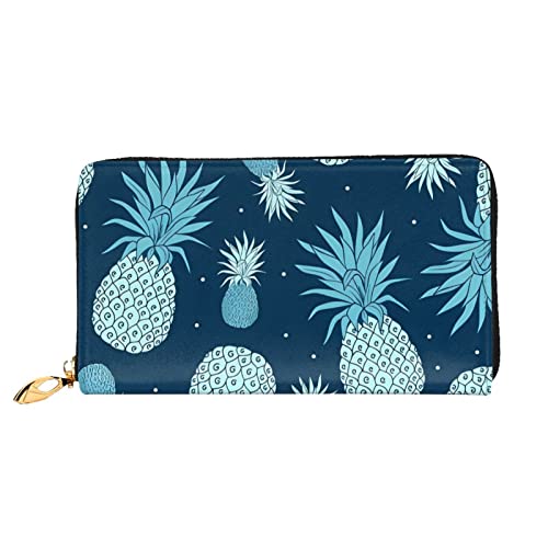 DEHIWI Vintage Pineapple Damen-Geldbörse, Leder, lang, mit Reißverschluss, Clutch, Reise-Geldbörse, Kreditkartenetui, Schwarz , Einheitsgröße von DEHIWI