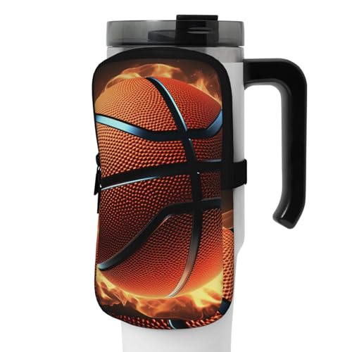DEHIWI Wasserflaschen-Tasche, 3D-Basketball-Trinkbecher, wasserdicht, mit Reißverschlussfach, für Fitnessstudio, Wasserflasche, Zubehör für Männer und Frauen, Schwarz , M von DEHIWI