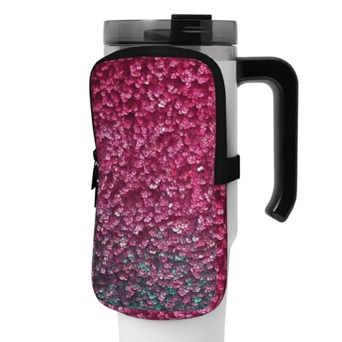 DEHIWI Wasserflaschen-Tasche, 3D-Rosa, Glitzer, wasserdicht, mit Reißverschlussfach, für Fitnessstudio, Wasserflasche, Zubehör für Männer und Frauen, Schwarz , M von DEHIWI