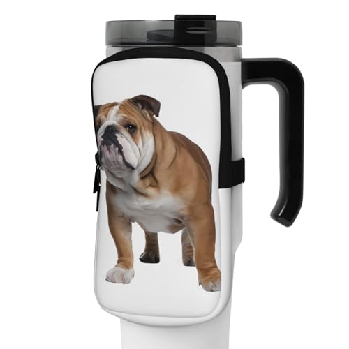 DEHIWI Wasserflaschen-Tasche, Englische Bulldogge, wasserdicht, Trinkbecher mit Reißverschlussfach, für Fitnessstudio, Wasserflasche, Zubehör für Männer und Frauen, Schwarz , S von DEHIWI