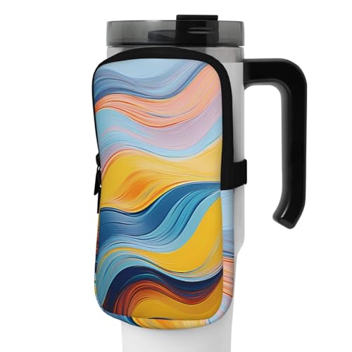 DEHIWI Wasserflaschen-Tasche, abstrakte Textur, Kunst, wasserdicht, Trinkbecher mit Reißverschlussfach, Fitnessstudio, Wasserflasche, Zubehör für Männer und Frauen, Schwarz , M von DEHIWI