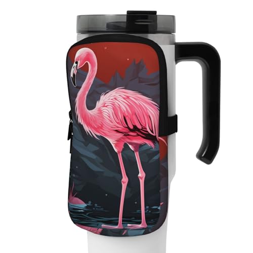DEHIWI Wasserflaschen-Tasche, abstrakter Flamingo, wasserdicht, Trinkbecher mit Reißverschlussfach, für Fitnessstudio, Wasserflasche, Zubehör für Männer und Frauen, Schwarz , M von DEHIWI