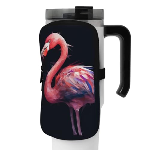 DEHIWI Wasserflaschen-Tasche, abstrakter Flamingo, wasserdicht, Trinkbecher mit Reißverschlussfach, für Fitnessstudio, Wasserflasche, Zubehör für Männer und Frauen, Schwarz , S von DEHIWI