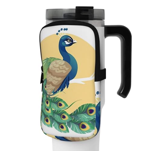 DEHIWI Wasserflaschen-Tasche, schöner Pfau, wasserdicht, Trinkbecher mit Reißverschlussfach, für Fitnessstudio, Wasserflasche, Zubehör für Männer und Frauen von DEHIWI