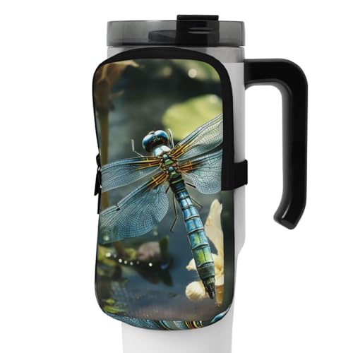 DEHIWI Wasserflaschen-Tasche Dargonfly wasserdichte Trinkbecher Tasche mit Reißverschlussfach Gym Wasserflasche Tasche Zubehör für Männer Frauen, Schwarz , M von DEHIWI