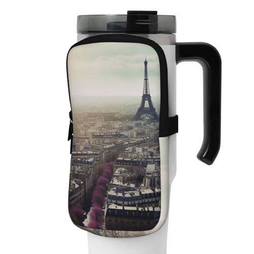 DEHIWI Wasserflaschen-Tasche mit Luftansicht von Paris, Stadtbild, wasserdicht, mit Reißverschlussfach, für Fitnessstudio, Wasserflasche, Zubehör für Männer und Frauen, Schwarz , M von DEHIWI