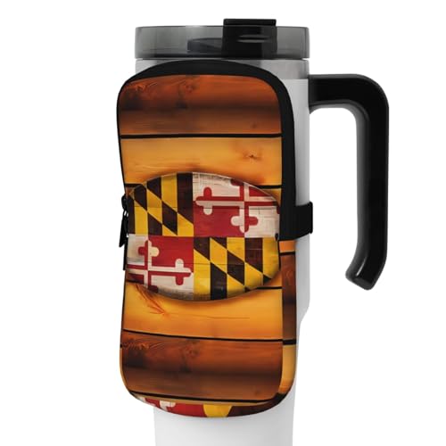 DEHIWI Wasserflaschen-Tasche mit Maryland-Flagge, wasserdicht, mit Reißverschlussfach, für Fitnessstudio, Wasserflasche, Zubehör für Männer und Frauen, Schwarz , M von DEHIWI
