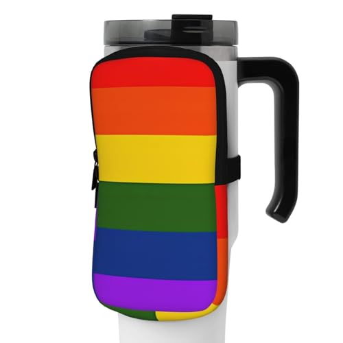 DEHIWI Wasserflaschen-Tasche mit Regenbogen-Flagge, wasserdicht, Trinkbecher mit Reißverschlussfach, für Fitnessstudio, Wasserflasche, Zubehör für Männer und Frauen, Schwarz , M von DEHIWI