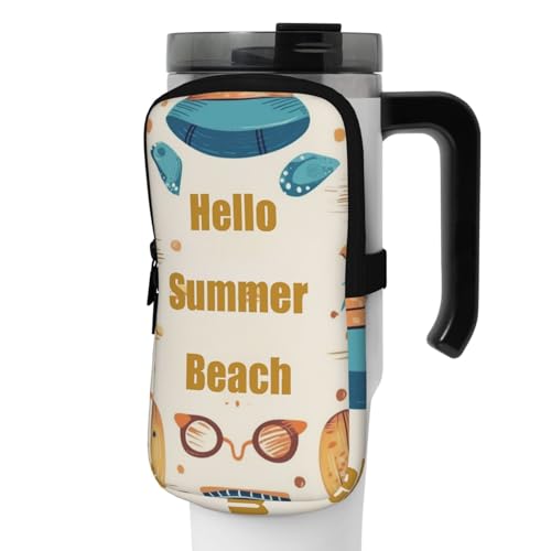 DEHIWI Wasserflaschentasche Hello Summer Beach Wasserdichter Trinkbecher Tasche mit Reißverschlussfach Gym Wasserflasche Tasche Zubehör für Männer Frauen, Schwarz , S von DEHIWI