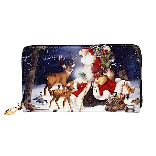 DEHIWI Weihnachten Hirsch Leder Reißverschluss um Brieftasche Frauen Clutch Geldbörse Reise Kartenhalter Tasche Geschenk, Schwarz , Einheitsgröße von DEHIWI