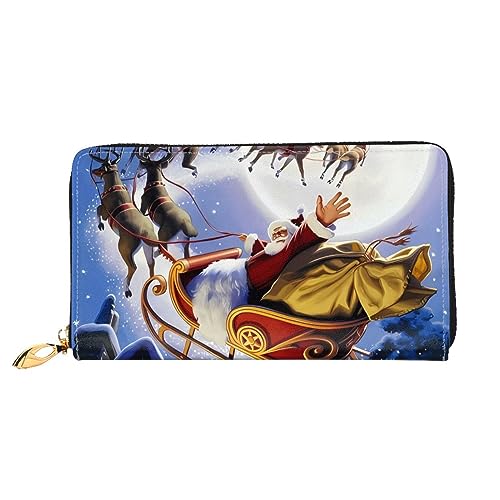 DEHIWI Weihnachtsmann Leder Reißverschluss um Brieftasche Frauen Clutch Geldbörse Reise Kartenhalter Tasche Geschenk, Schwarz , Einheitsgröße von DEHIWI