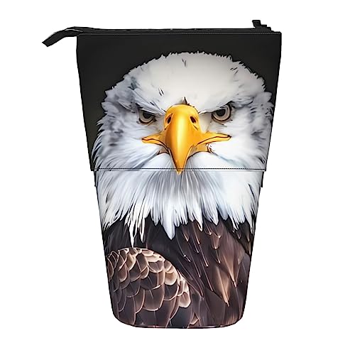 DEHIWI Weißer Kopf Adler Bleistift Fall Stehen Bis Bleistift Beutel Nette Teleskop Bleistift Halter Fall Make-up Tasche Für Büro, Schwarz , Einheitsgröße von DEHIWI