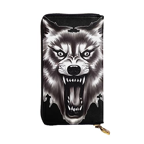 DEHIWI Werewolf HD Damen-Geldbörse, Leder, lang, mit Reißverschluss, Clutch, Reise-Geldbörse, Kreditkartenetui, Schwarz , Einheitsgröße von DEHIWI