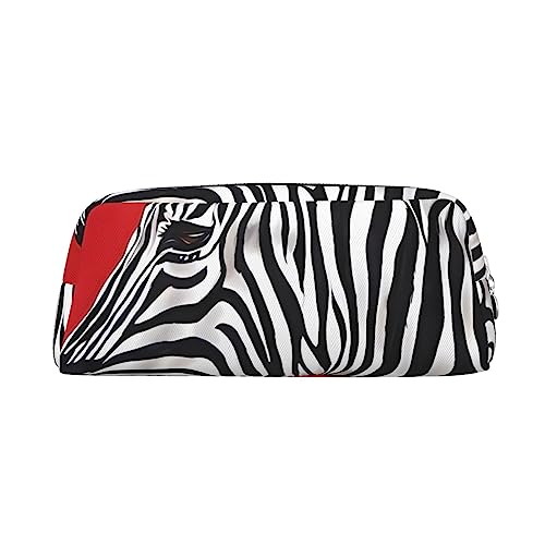 DEHIWI Zebra Red Pencil Pen Case Waterproof Cute Leather Pencil Pouch Travel Cosmetic Makeup Bag Organizer Pen Holder For Office Makeup, rot, Einheitsgröße, Reisen von DEHIWI