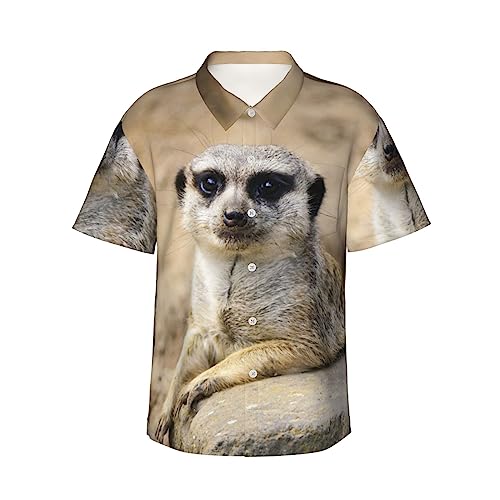 Erdmännchen Tier Herren Hawaiihemd Casual Button Down Kurzarm Tropisch Sommer Strand Hemd, Schwarz, XX-Large von DEHIWI