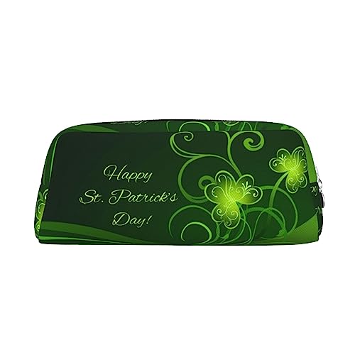 Federmäppchen Happy St Patrick's Day Stifttasche Wasserdicht Niedlich Leder Bleistift Tasche Reise Kosmetik Make-up Tasche Organizer Stifthalter für Büro Make-up, silber, Einheitsgröße, von DEHIWI