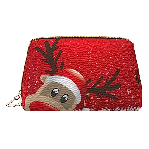 Frohe Weihnachten Niedliche Cartoon Elch Make-up Tasche Große Kapazität Reise Kosmetiktasche PU Leder Make-up Organizer Tasche für Frauen, weiß, Einheitsgröße von DEHIWI