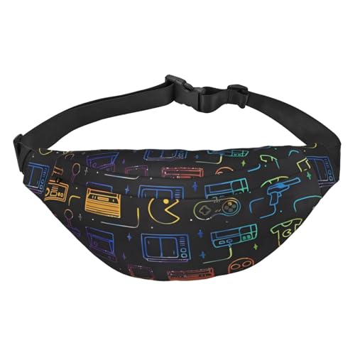 Game Video Gaming Pattern Fanny Packs for Women Men Lightweight Adjustable Waist Bag Crossbody Travel Belt Bag for Workout Running, Schwarz , Einheitsgröße von DEHIWI