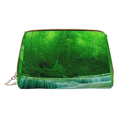 Grüne Bäume kleine Wasserfälle Make-up-Tasche große Kapazität Reise Kosmetiktasche PU-Leder Make-up Organizer Tasche für Frauen, weiß, Einheitsgröße von DEHIWI