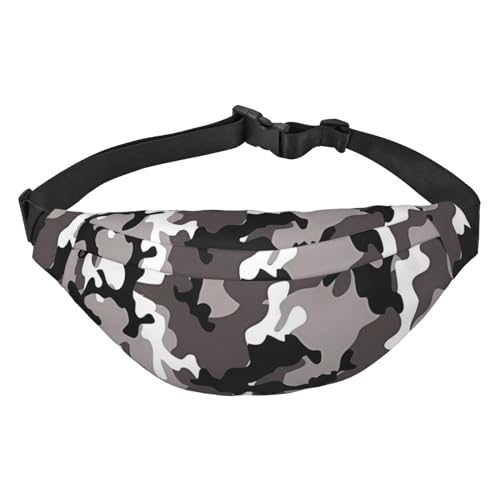 Gürteltasche für Damen und Herren, leicht, verstellbar, mit Camouflage-Muster, Schwarz / Grau / Weiß, Schwarz , Einheitsgröße von DEHIWI