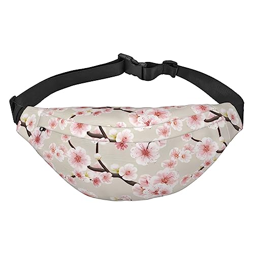 Gürteltasche mit Kirschblüten für Damen und Herren, leicht, verstellbar, Umhängetasche, Reisegürteltasche für Workout, Laufen, Rosa, Schwarz , Einheitsgröße von DEHIWI