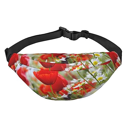 Gürteltasche mit Wiesen- und Gänseblümchen-Blumen für Damen und Herren, leicht, verstellbar, Umhängetasche, Reise-Gürteltasche für Workout, Laufen, Schwarz , Einheitsgröße von DEHIWI